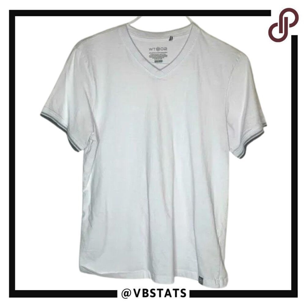 WT02 Large Shite Short Sleeve V-Neck T-Shirt with. Black-Gray Sleeve Piping‎